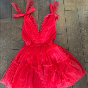 Elegant Red Tulle Mini Dress